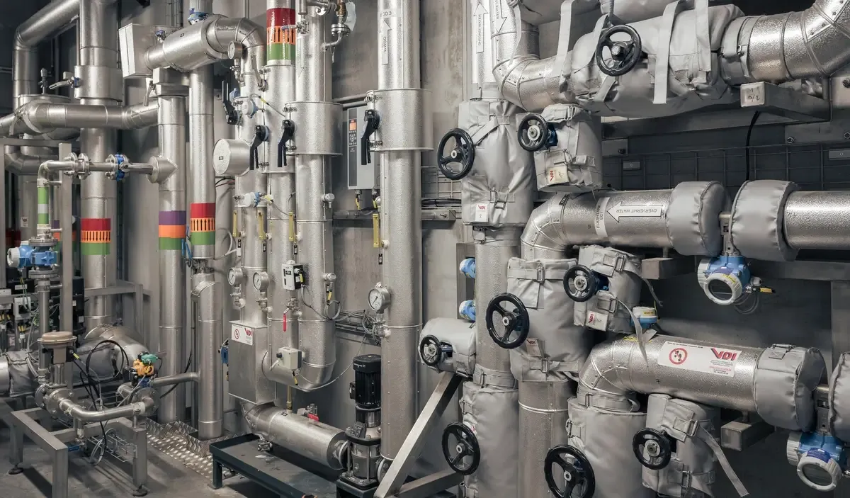 Industrial piping with pumps and valves