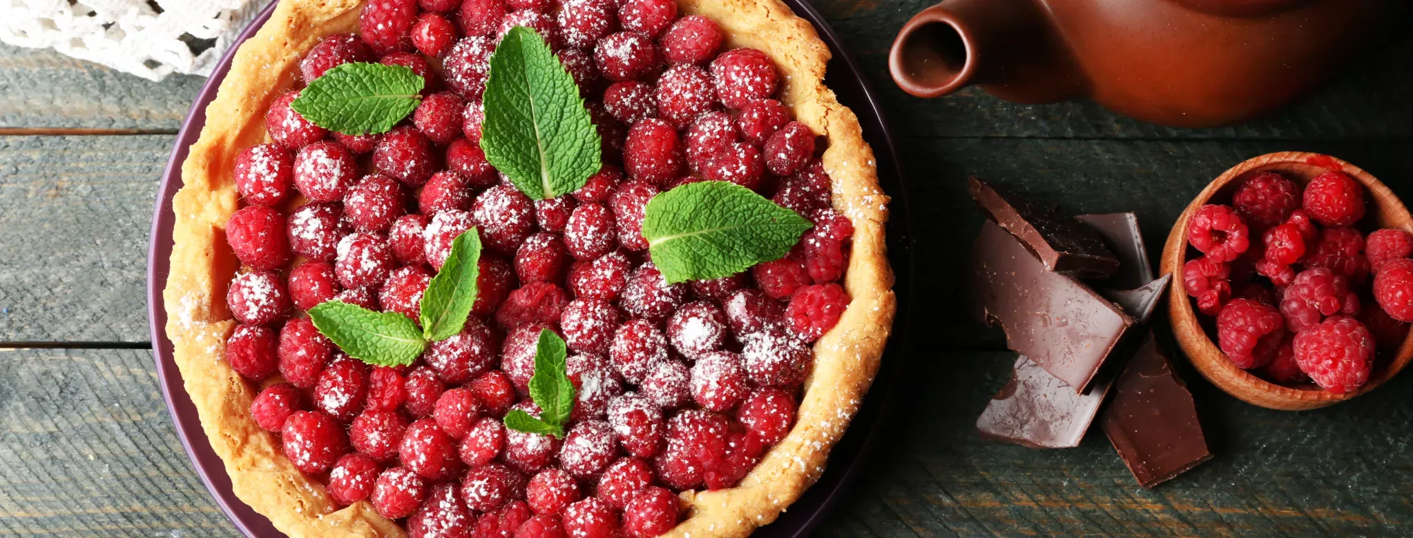 Raspberry pie on table 